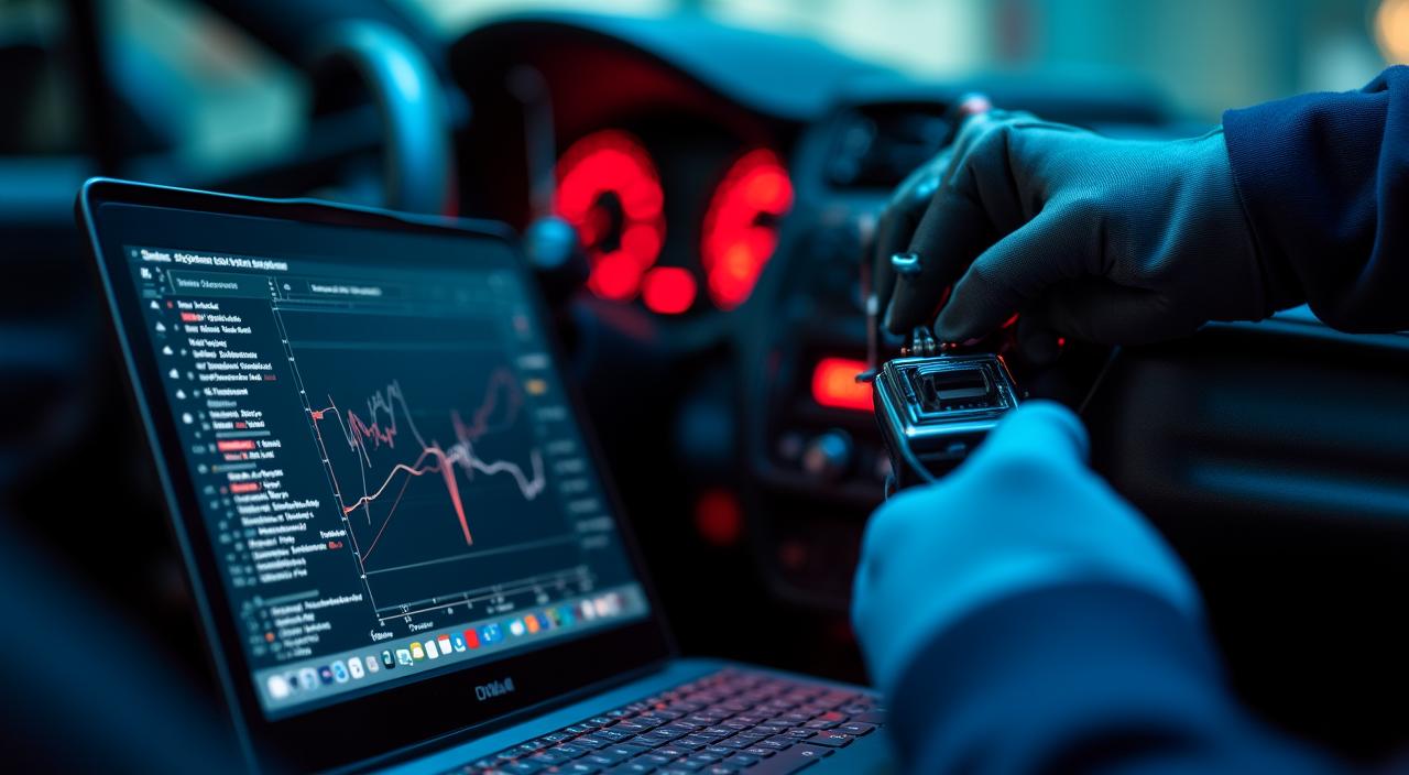 Close up of a technician remapping a car's ECU