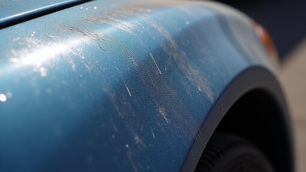 작업 전 스크래치가 있는 자동차 도장면