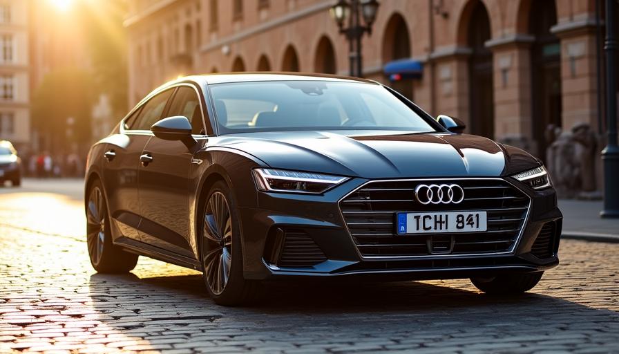 Luxury car equipped with air ride suspension at its lowest setting